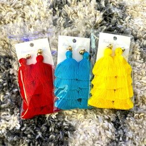 Tassel Dangle Earrings Set (red, yellow, blue)